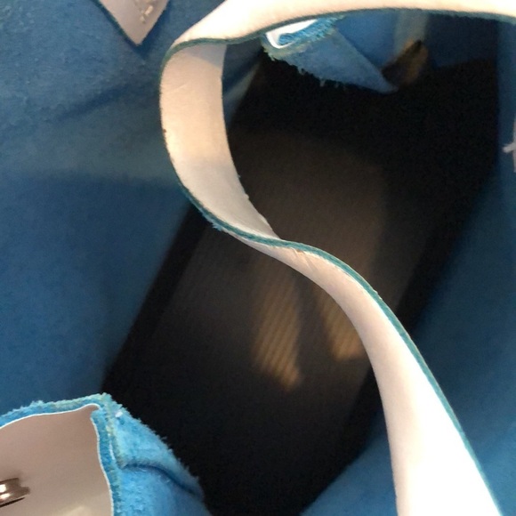 Coccinelle leather handbag small mini purse white with blue trim EUC - Picture 6 of 8